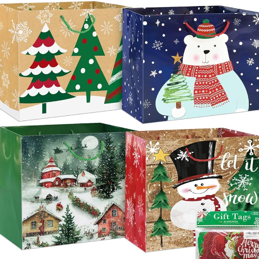 What are popular designs for large Christmas gift bags?